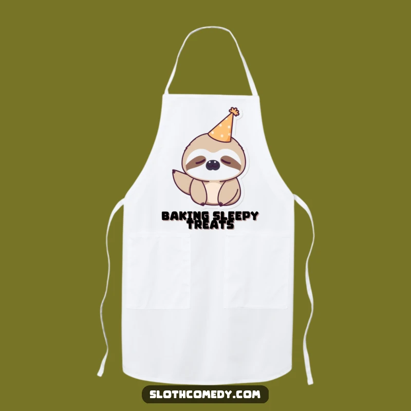 Cook up some laughs with this funny kawaii sloth apron, featuring a sleepy sloth in a party hat. It's a practical and humorous gift for kitchen adventurers.