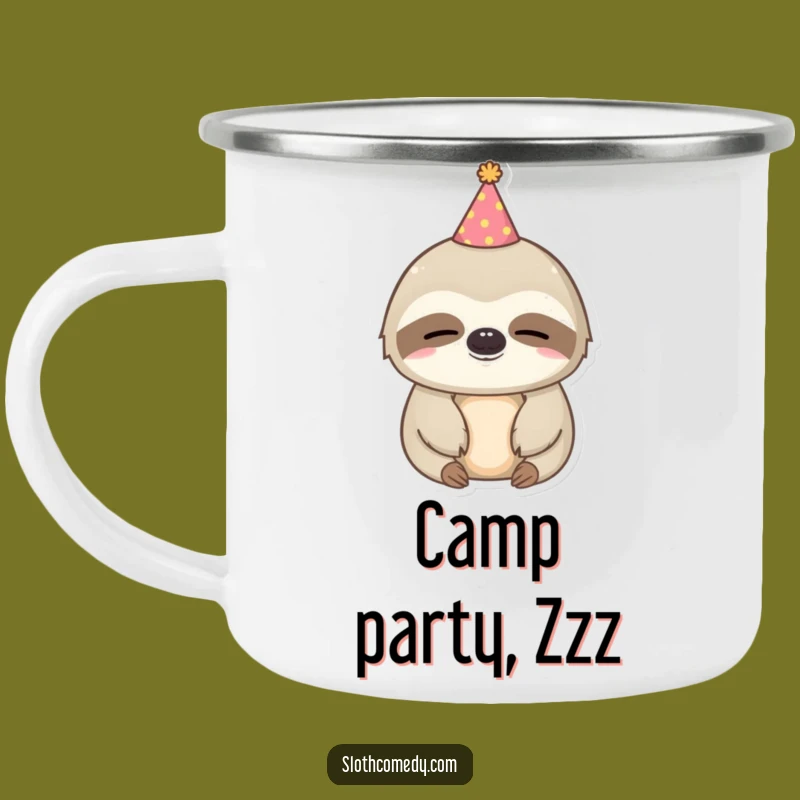 Funny Kawaii Sloth Camping Mug: Party Nap Adventures, Sleepy Hat, Gift