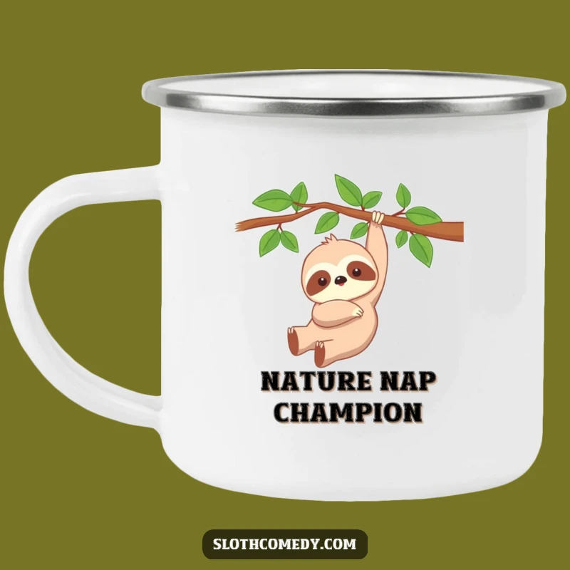 Funny Kawaii Sloth Camping Mug - Peaceful Sloth Enamel Cup, Cute & Hilarious Gift