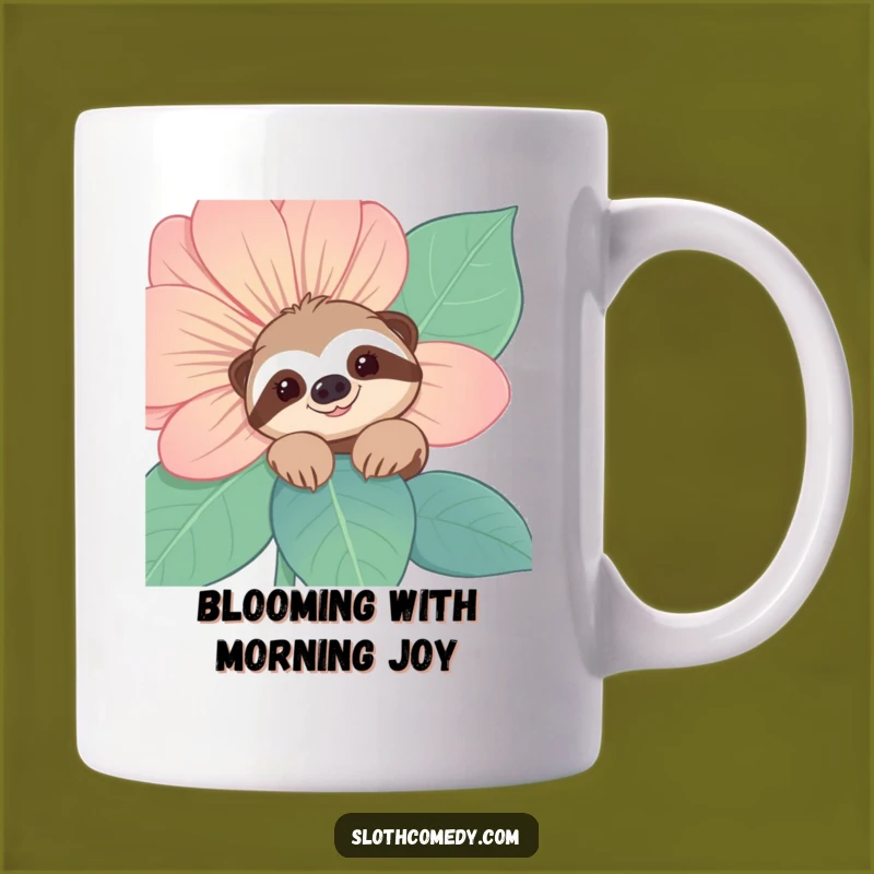 Funny Sloth Mug: Flower Peek, Shy Smile, Perfect Funny Gift!