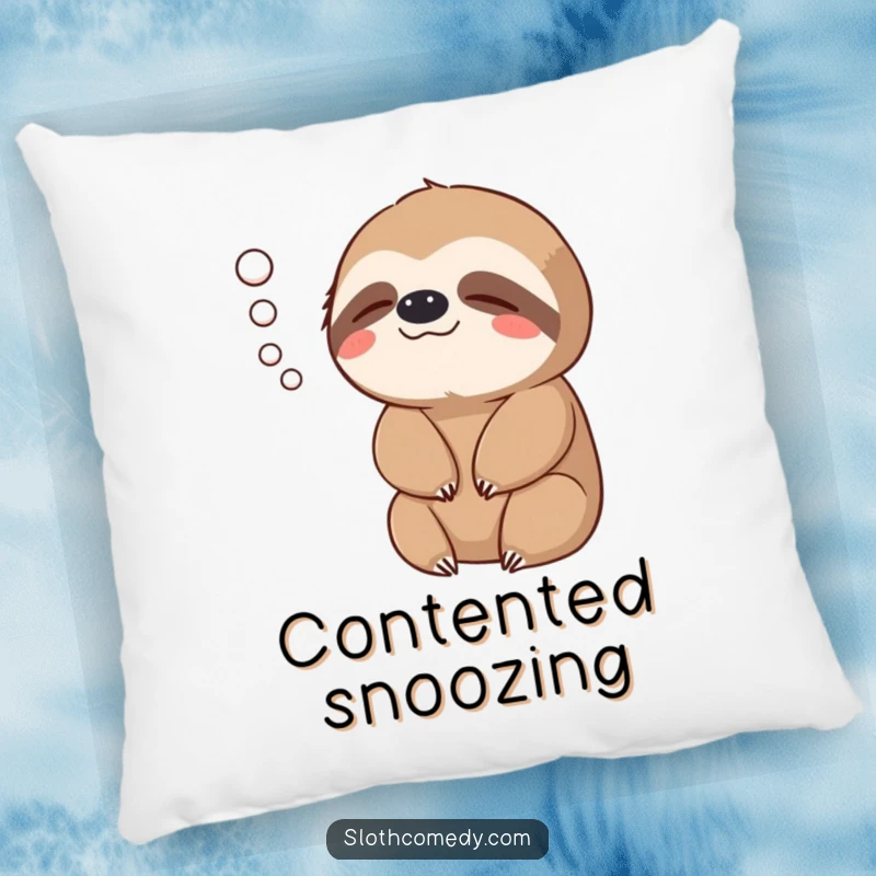 Funny Pillow: A sloth exhales contentedly, shown as a gentle puff of air, offering soft comfort.
