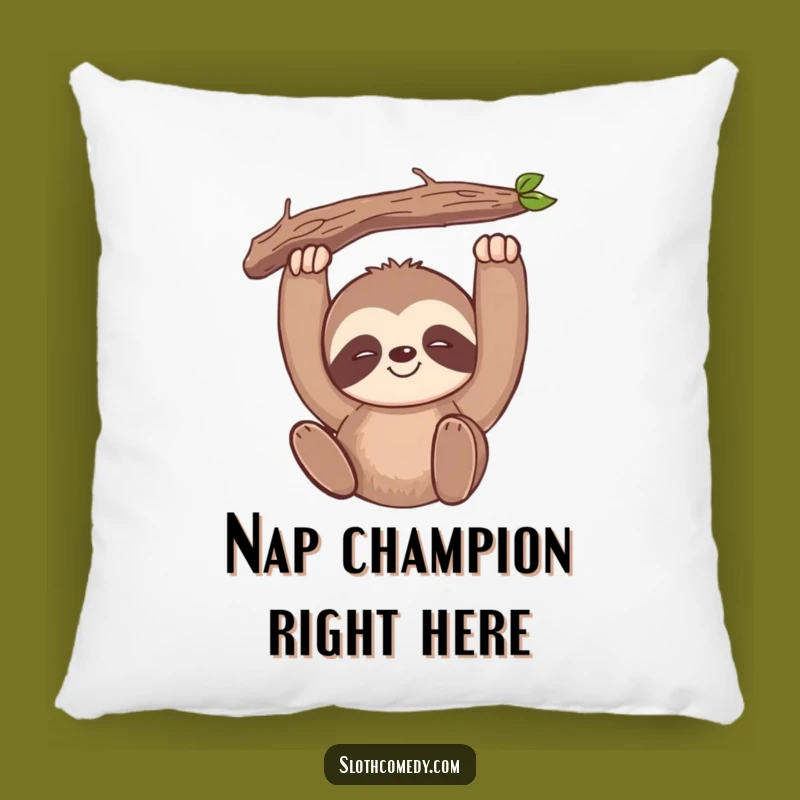 Funny Kawaii Sloth Pillow: Cozy Slow Smile, Branch Accent, Cute Funny Gift