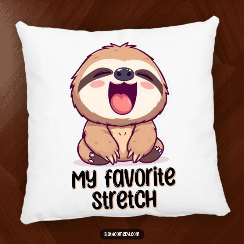 Funny sloth pillow showcasing a sloth yawning widely with its pink mouth, a cozy and humorous accent.