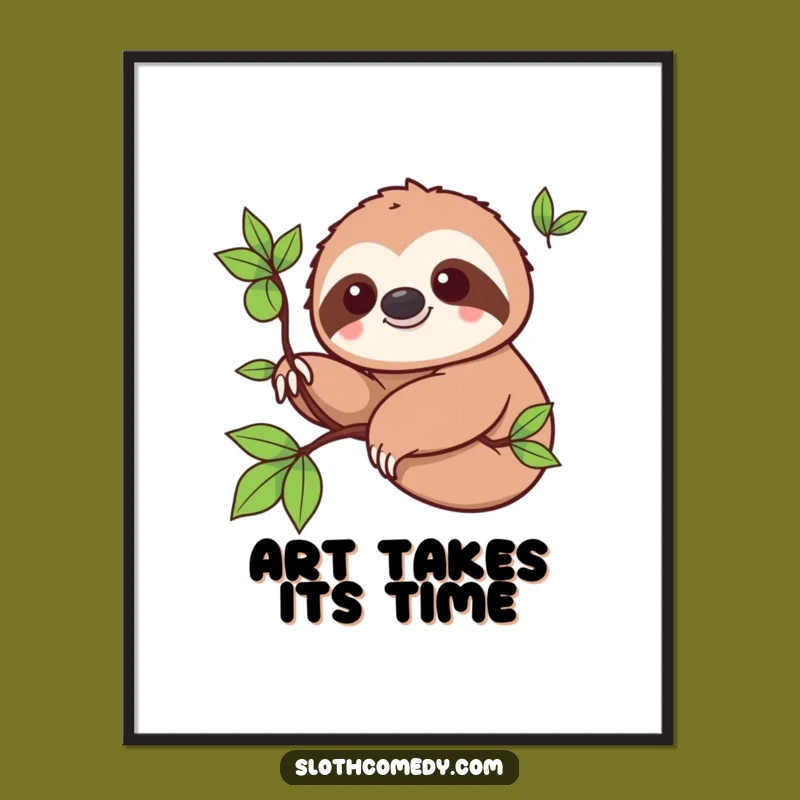 Funny Kawaii Sloth Branch Digital Art Print - Instant Slow Humor Decor