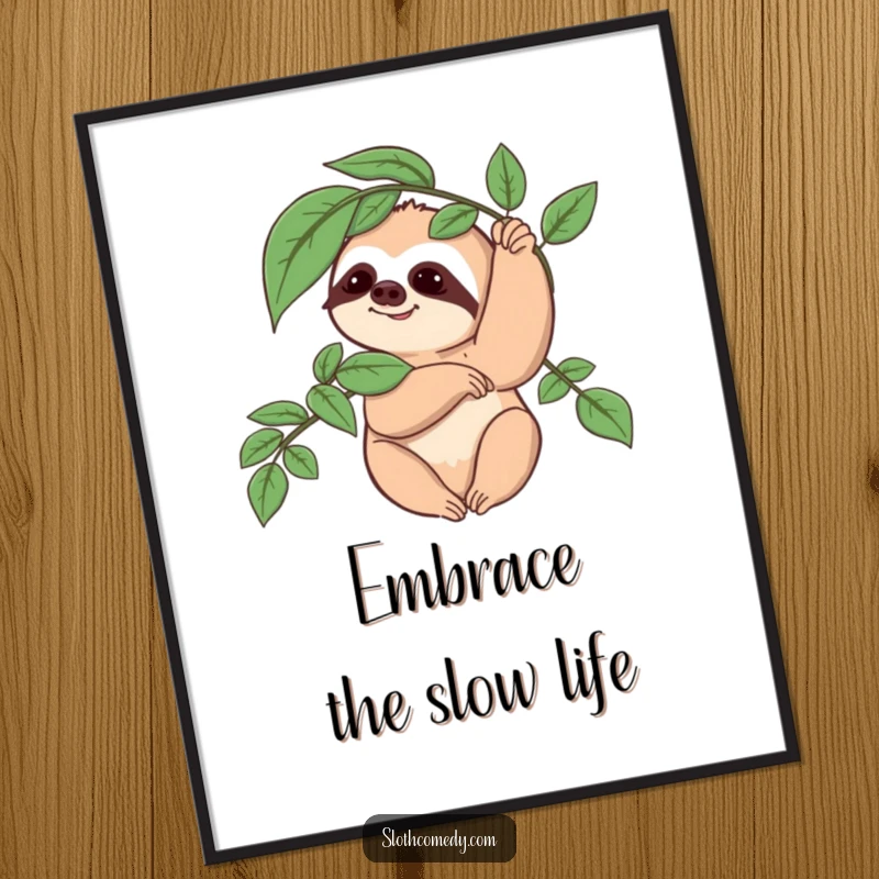 Funny Sloth Digital Art: A sloth character slowly waves a leafy branch, creating a humorous and serene scene.