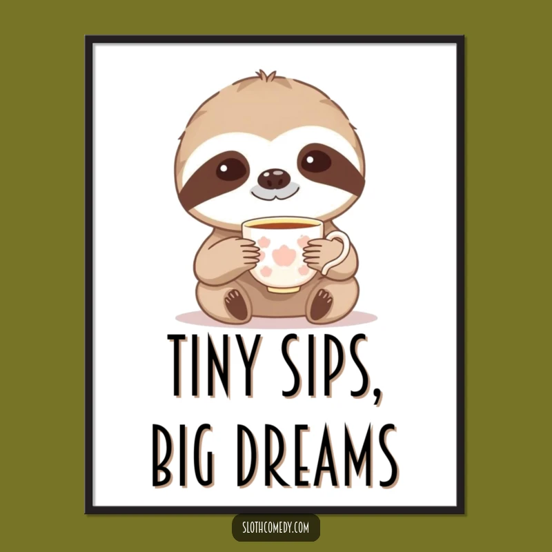 Funny Sloth Tea Time Digital Art: Instant Elegant Decor, Unique Art Gift