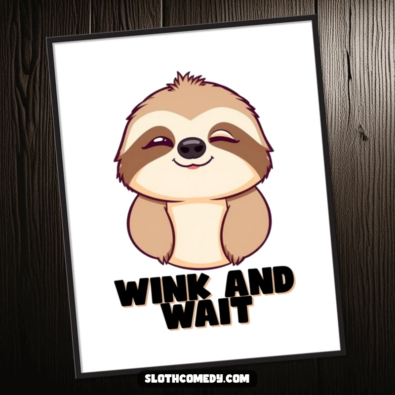 Funny digital art print of a sloth giving a charming, playful wink, perfect for virtual and physical spaces.