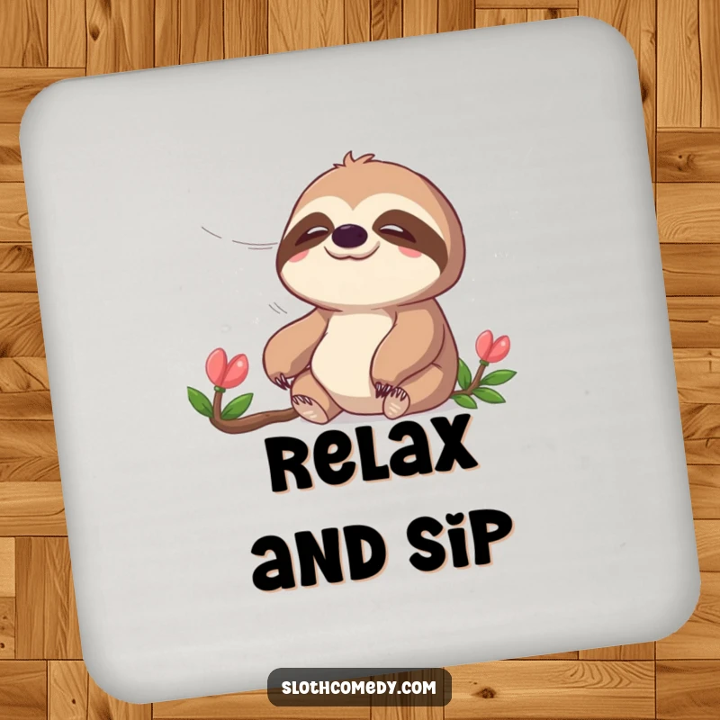 Funny drink coaster featuring a peaceful sloth enjoying a gentle breeze, adding a touch of serene humor to your tabletop, a funny gift.