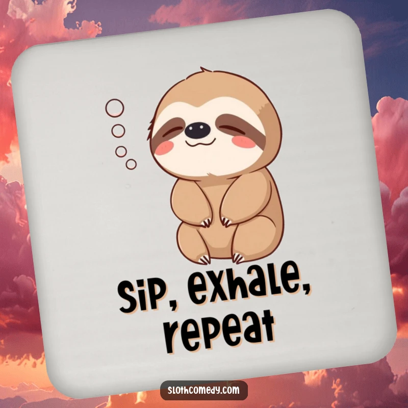 Funny Drink Coaster: A sloth exhales a gentle puff of air, a peaceful and humorous addition to beverage settings.