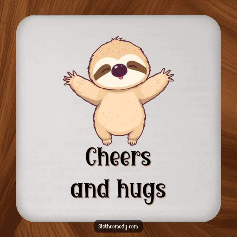 Funny Drink Coaster: A sloth offers a relaxed hug, a warm and humorous addition to any beverage setting.