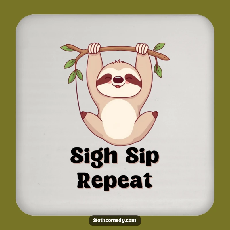 Funny Sloth Sigh Coaster: Protect Your Surfaces with Comedic Calm, Gift