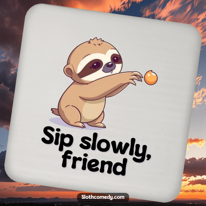 Funny Drink Coaster: A sloth slowly reaches its claw out, a humorous addition to any beverage setting.