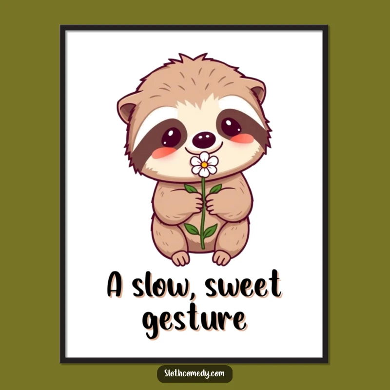 Funny Kawaii Sloth Poster - Effortful Flower Art for Humorous and Heartfelt Decor