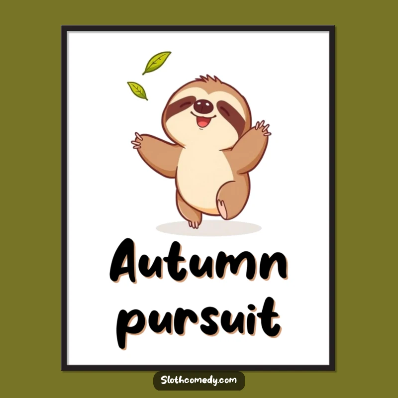 Funny Sloth Leaf Poster: Comical Art, Effort Humor Decor, Great Funny Gift