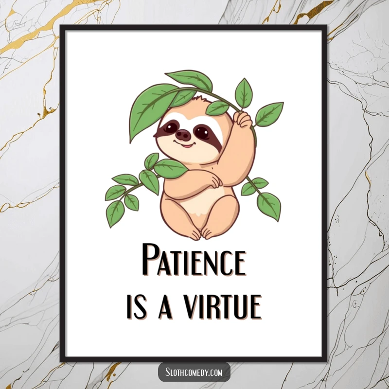 Funny Sloth Poster: A sloth character slowly waves a leafy branch, creating a humorous and serene nature-themed wall art.