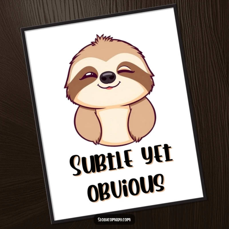 Funny poster depicting a charming sloth character playfully winking, adding a humorous touch to any wall.