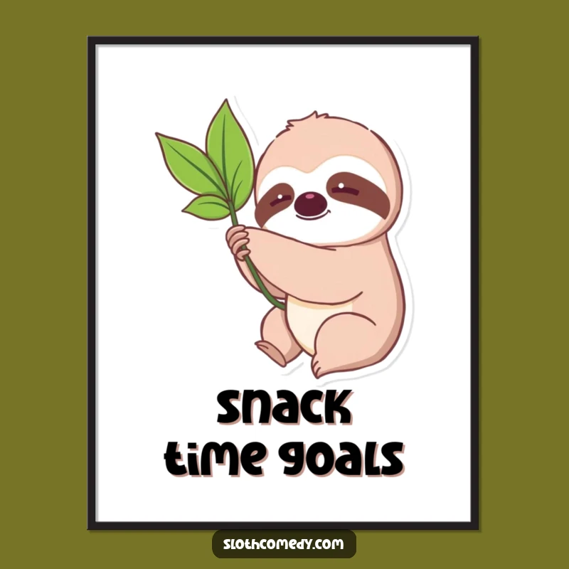 Funny Kawaii Sloth Leaf Poster - Slow Sloth Wall Art, Cute & Hilarious Gift