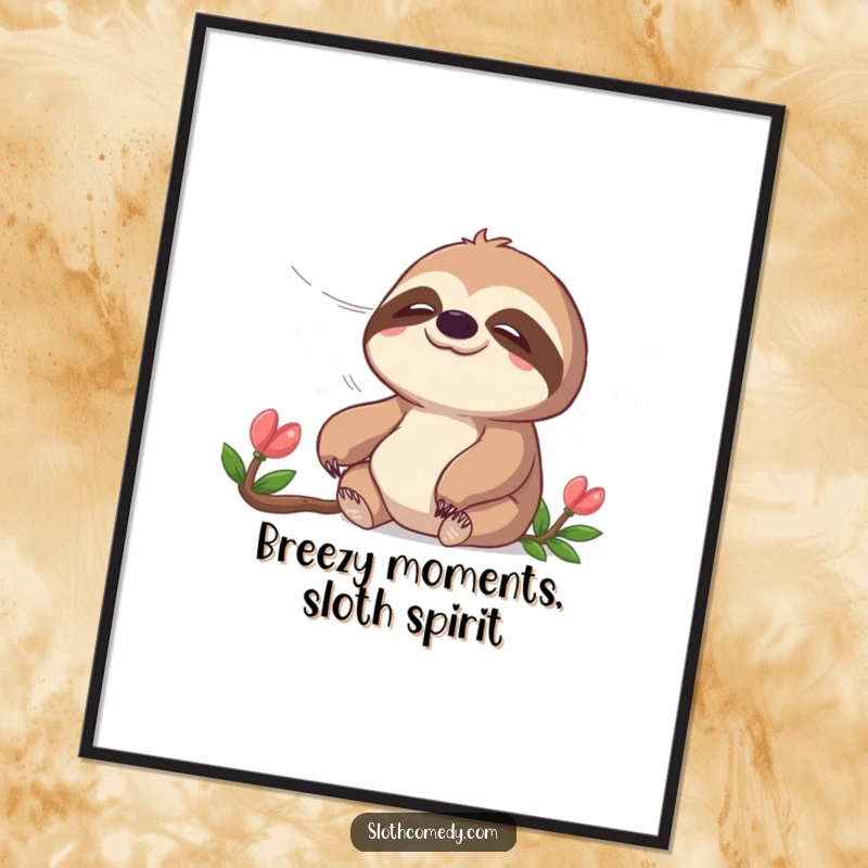 Funny Free Printable Wall Art: A sloth with a peaceful expression is enjoying a gentle breeze, bringing calm vibes to your decor.