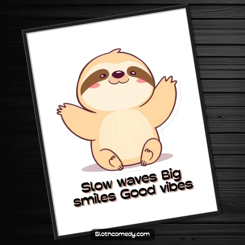 Funny Free Printable Wall Art: A kawaii sloth doing a very slow, gentle wave, offering downloadable decor.