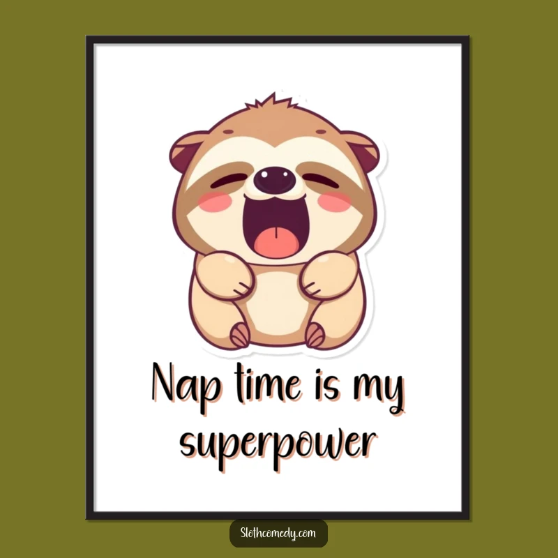 Free Printable Wall Art: Sleepy Sloth Yawn Kawaii Downloadable Decor for Cozy Spaces