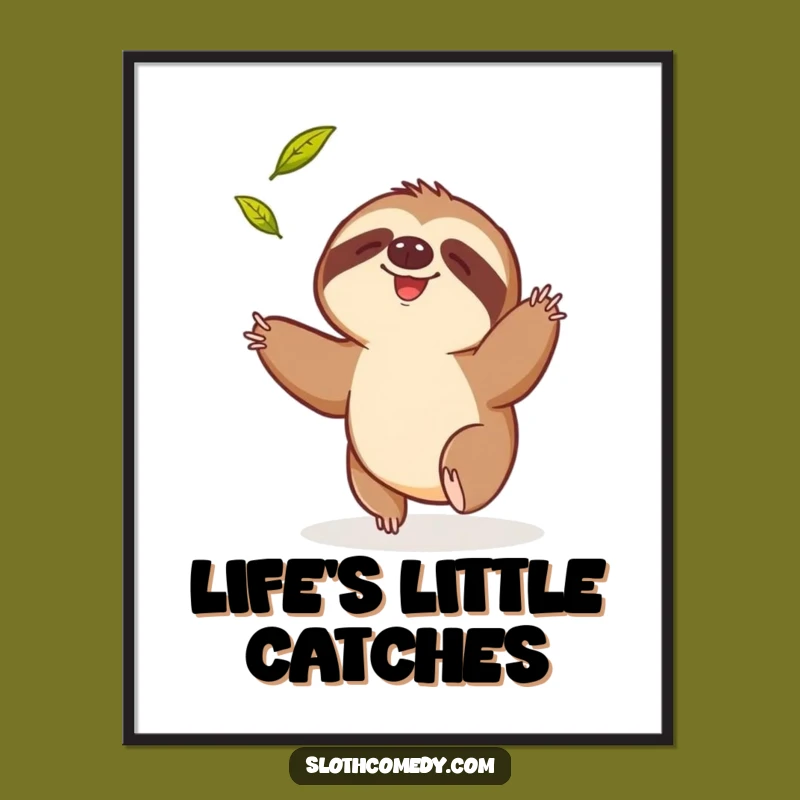 Funny Free Printable Wall Art: Sloth Leaf Catch Decor - Downloadable Art