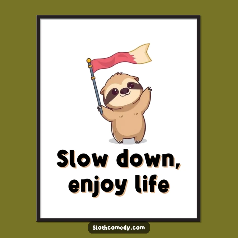 Funny Free Printable Wall Art: Sloth Waving Flag Decor - Downloadable Art