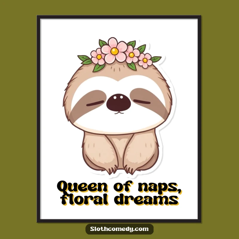 Free Printable Wall Art: Sleepy Sloth Flower Crown Funny Boho Decor