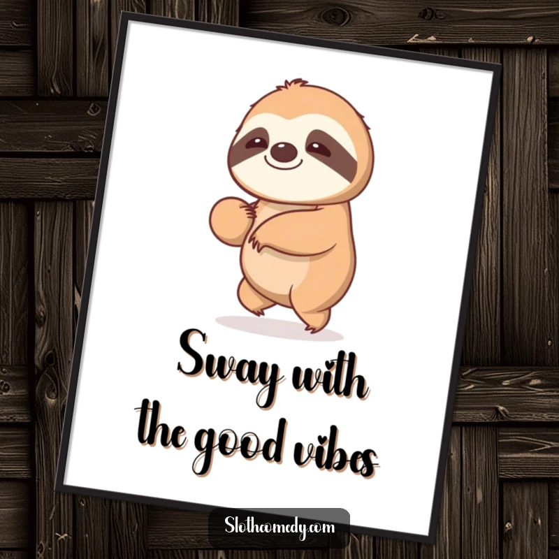 Funny Free Printable Wall Art: Kawaii sloth performing a gentle, unhurried sway, evoking peacefulness and charm.
