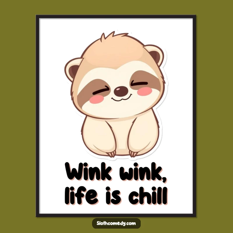 Free Printable Sloth Wall Art Funny Downloadable Decor 'Slow Wink' Chill Vibe