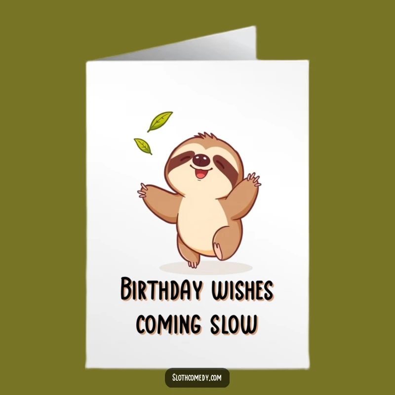 Free Printable Birthday Card: Sloth Catching Leaf - Funny Bday Print