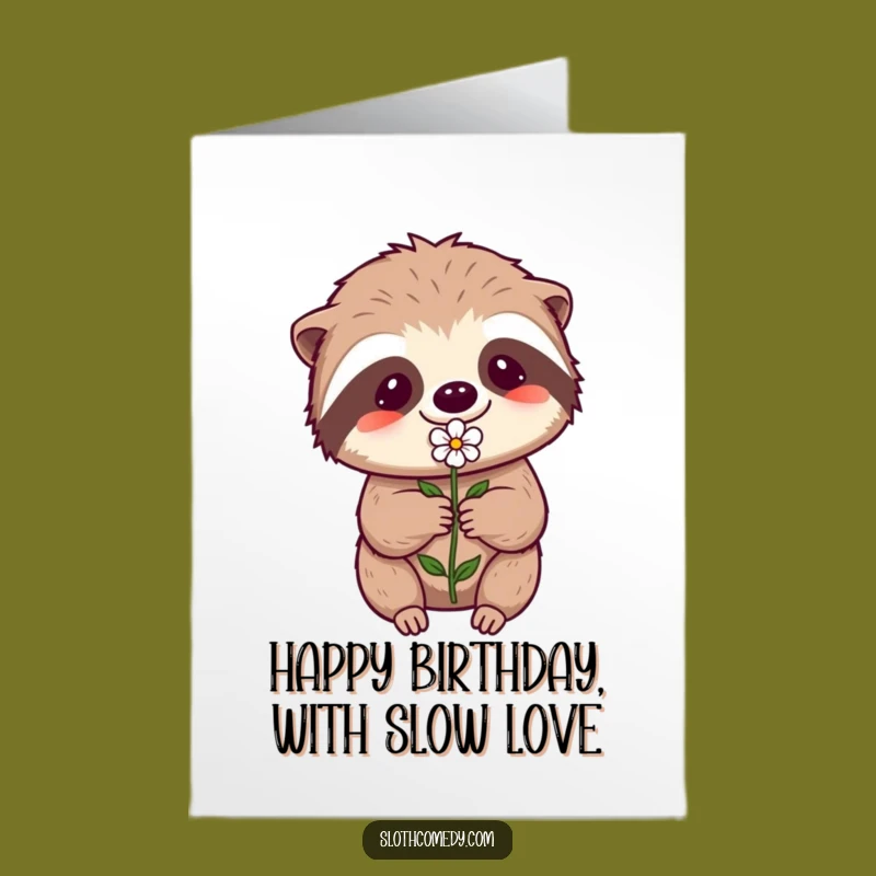 Free Printable Sloth Birthday Card: Effortful Flower Downloadable Gift for Sweet Wishes