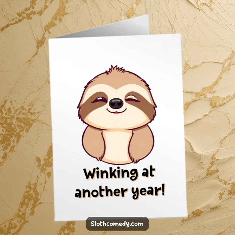 Funny Free Printable Wink Sloth Birthday Card: Adorable sloth winking playfully, perfect for a humorous DIY greeting.