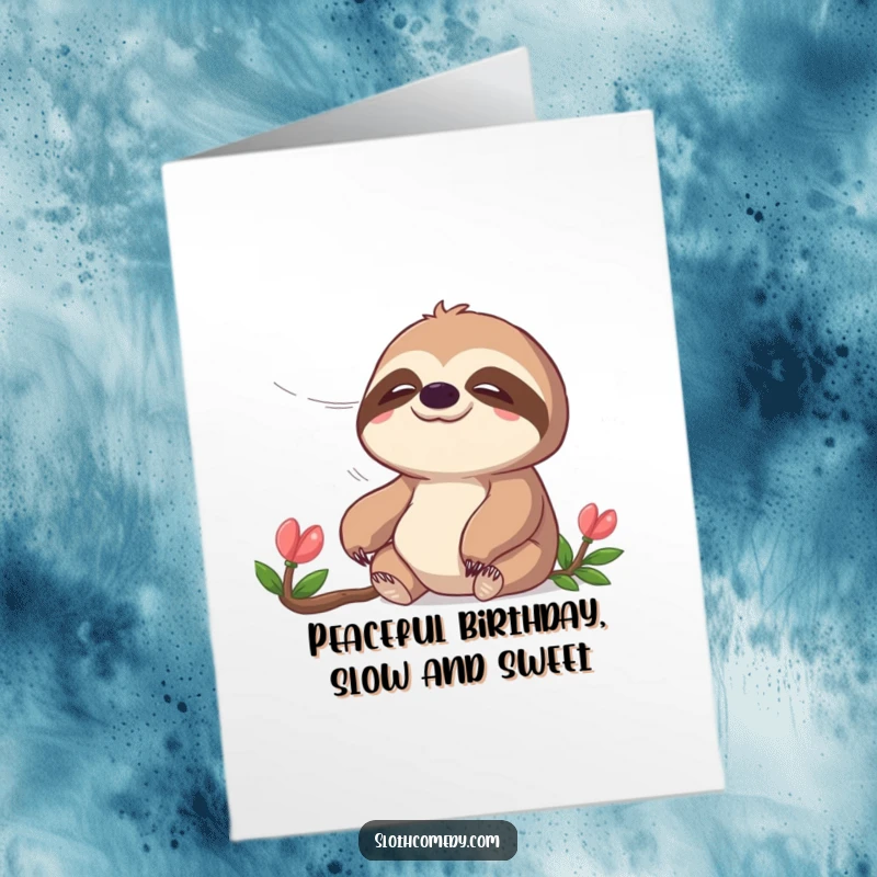 Funny Free Printable Birthday Card: A sloth with a peaceful expression basks in a gentle breeze, epitomizing birthday relaxation.