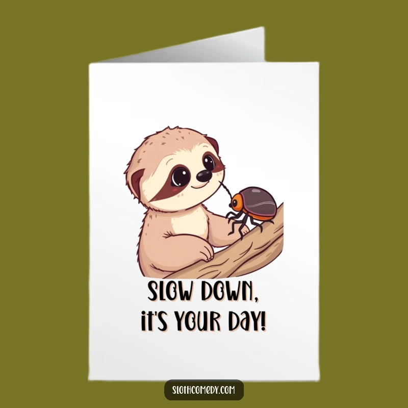 This free printable birthday card features a whimsical sloth in awe. Print at home for a delightfully slow-paced, humorous greeting.
