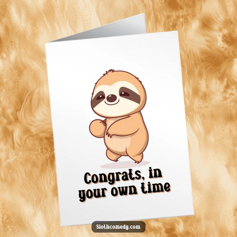 Funny Free Printable Congratulations Card: Kawaii sloth in a gentle, unhurried sway, offering calm congratulations.