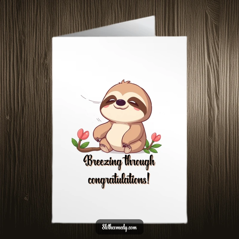 Funny Free Printable Congratulations Card: A sloth with a peaceful expression enjoys a gentle breeze, symbolizing relaxed achievement.