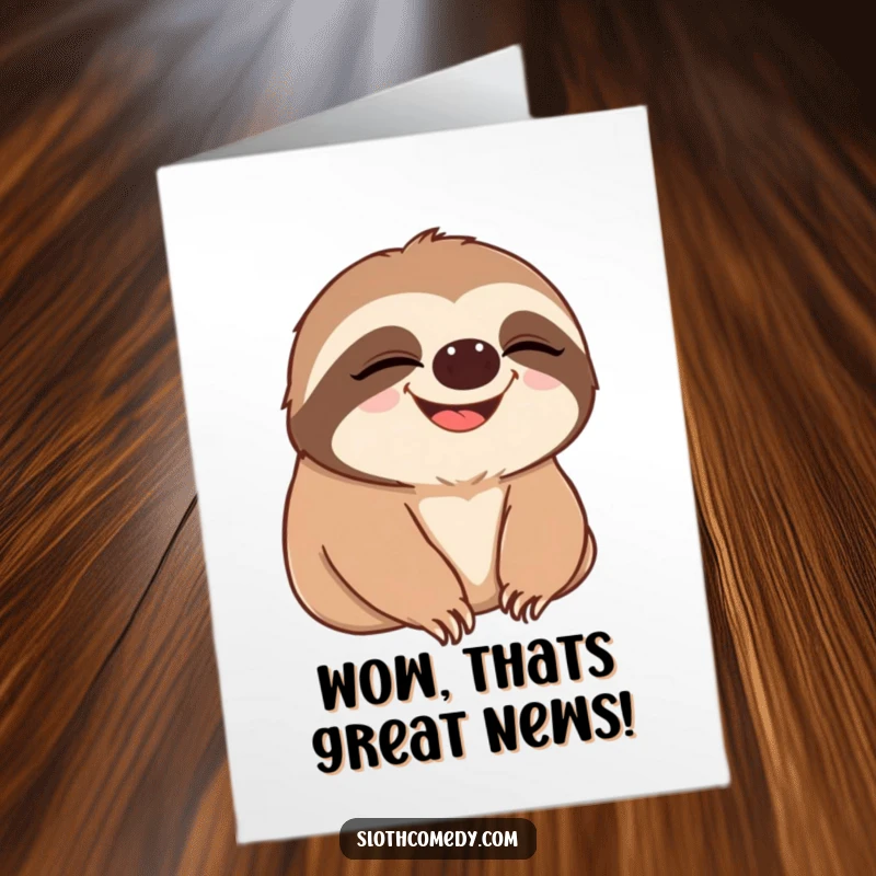 Funny Free Printable Congrats Card: A sloth transitions from a slow blink to a wide, triumphant grin, celebrating an achievement.