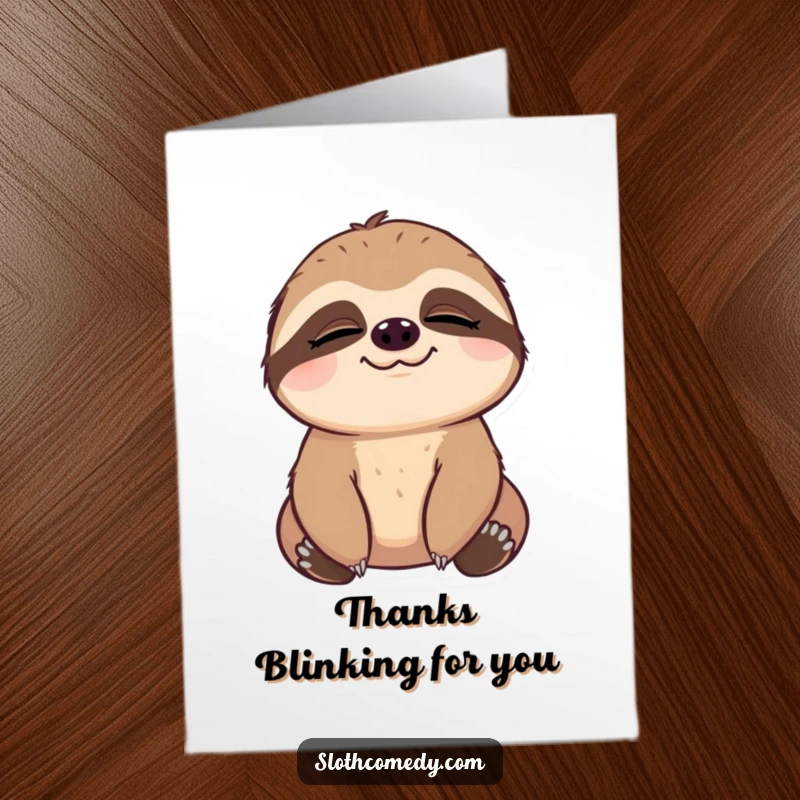 Funny Free Printable Thank You Card: Sloth looking deeply content with a comically slow blink.