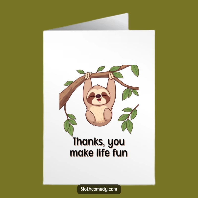 Free Printable Thank You Card: Giggling Sloth Upside Down - Funny Gratitude