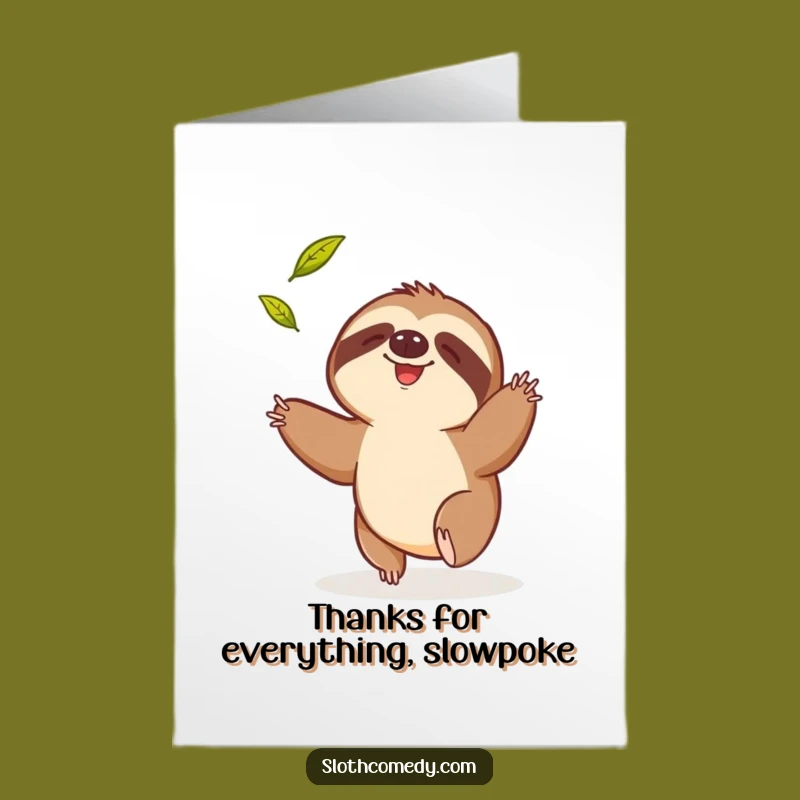 Free Printable Thank You Card: Sloth Leaf Catch - Funny Slow Thanks