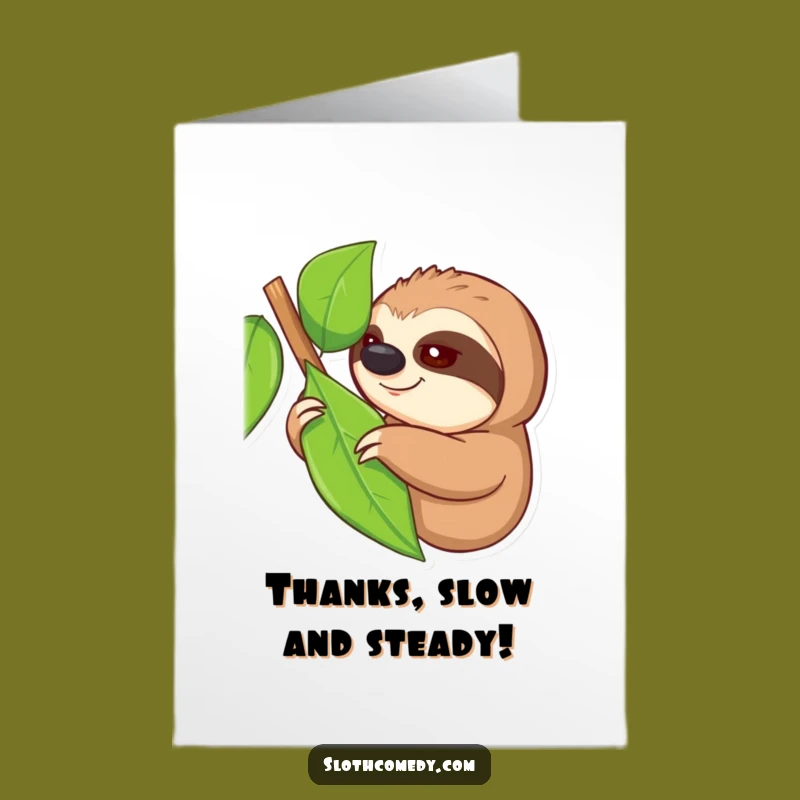Free Printable Thank You Card: Sloth Leaf Reach Funny Gratitude Downloadable
