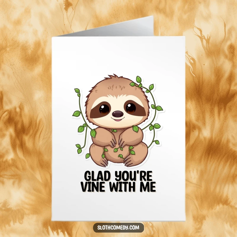 Funny Free Printable Thank You Card: Sloth playfully wrapped in small vines, a charming thank you.