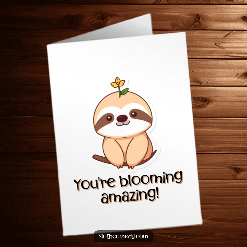 Funny Free Printable Thank You Card: Sloth with a tiny flower on its head, a sweet thank you.