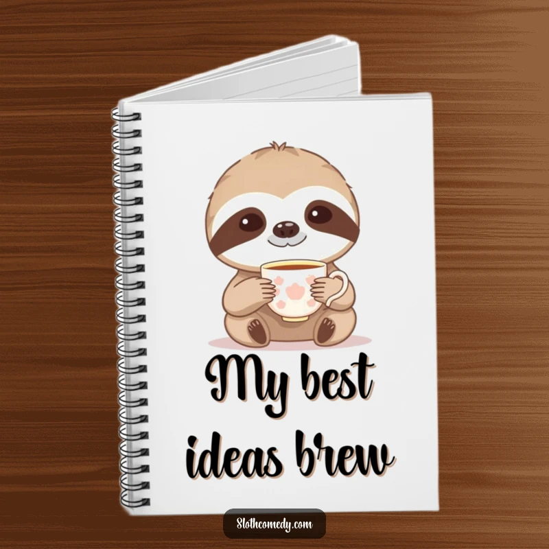 Funny notebook adorned with a sloth delicately raising a tiny teacup, perfect for elegant note-taking.