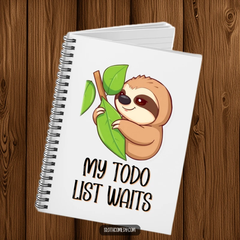 Funny notebook with a sloth slowly reaching for a leaf, perfect for journaling and thoughtful notes, a funny gift.