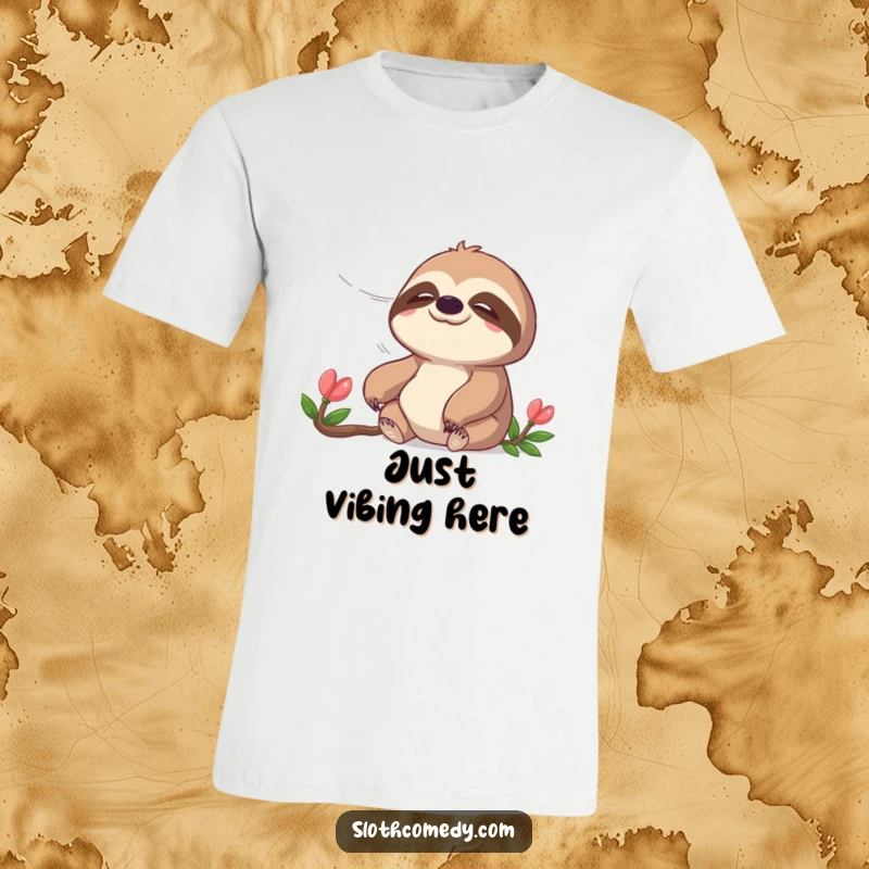 Funny t-shirt featuring a tranquil sloth peacefully enjoying a gentle breeze, symbolizing relaxation and contentment, a funny gift.