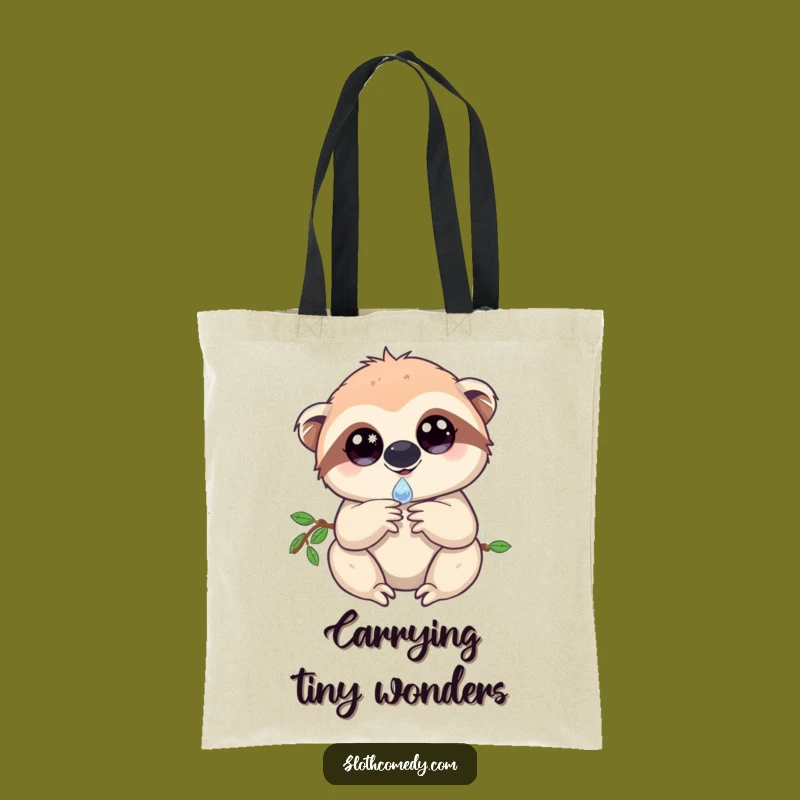 Magical Sloth Tote Bag - Sparkling Eyes Sloth with Dewdrop, Enchanting Carry-All