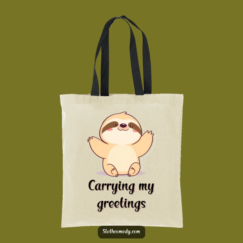 Funny Kawaii Sloth Slow Wave Tote Bag - Gentle Hello Humor
