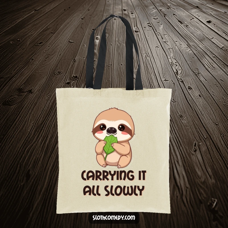 Funny sloth tote bag, a sweet sloth calmly offers a leaf with a soft gaze, perfect for carrying daily necessities.