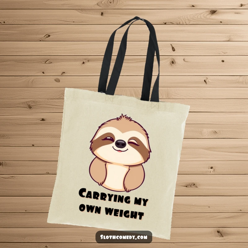 Funny tote bag featuring a charming sloth character with one eye shut in a playful, friendly wink.